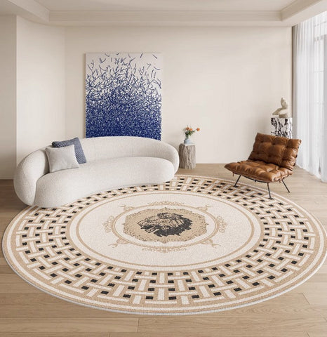 Contemporary Round Rugs, Bedroom Modern Round Rugs, Modern Rug Ideas for Living Room, Circular Modern Rugs under Dining Room Table-Grace Painting Crafts