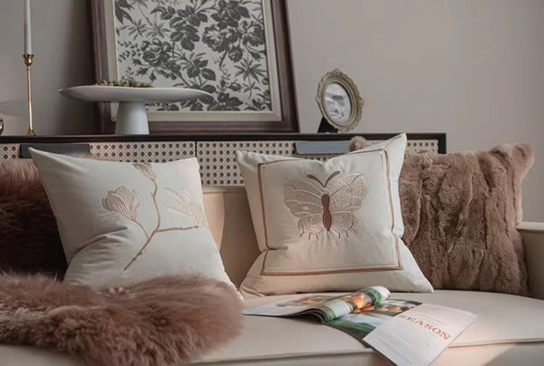 Decorative Pillow Arrangement Ideas for Couch, Modern Decorative Pillows for Bedroom, Embroidered Butterfly Pillow Covers, Large Decorative Throw Pillows for Living Room-Grace Painting Crafts