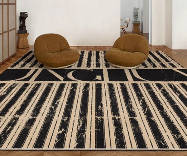 Ultra Modern Area Rug for Living Room, Contemporary Black Rugs for Dining Room, Bedroom Floor Rugs, Large Modern Floor Carpets for Office-Grace Painting Crafts