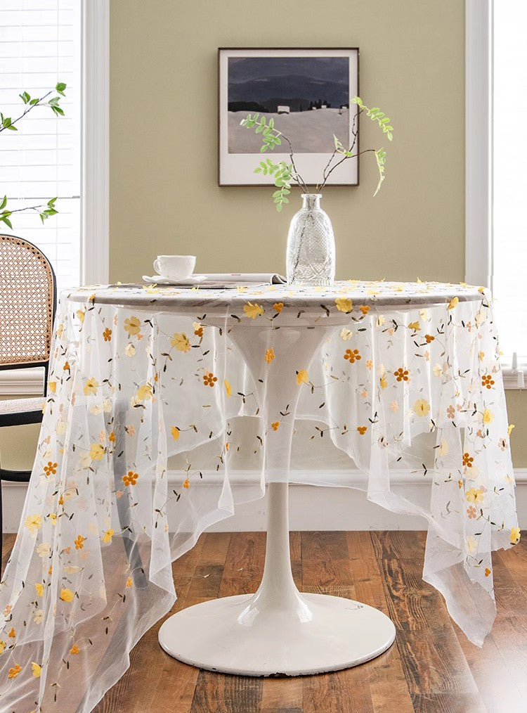 Yellow Flower Lace Tablecloths, Extra Large Rectangular Tablecloth for Oval Table, Lace Embroidered Table Covers, Rectangular Table Covers for Coffee Table-Grace Painting Crafts