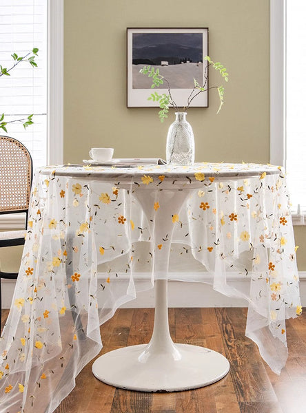 Yellow Flower Lace Tablecloths, Extra Large Rectangular Tablecloth for Oval Table, Lace Embroidered Table Covers, Rectangular Table Covers for Coffee Table-Grace Painting Crafts