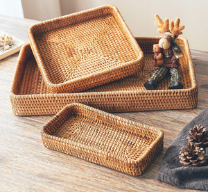 Rectangular Storage Baskets, Woven Rattan Storage Basket, Kitchen Storage Baskets, Storage Baskets for Shelves, Set of 3-Grace Painting Crafts