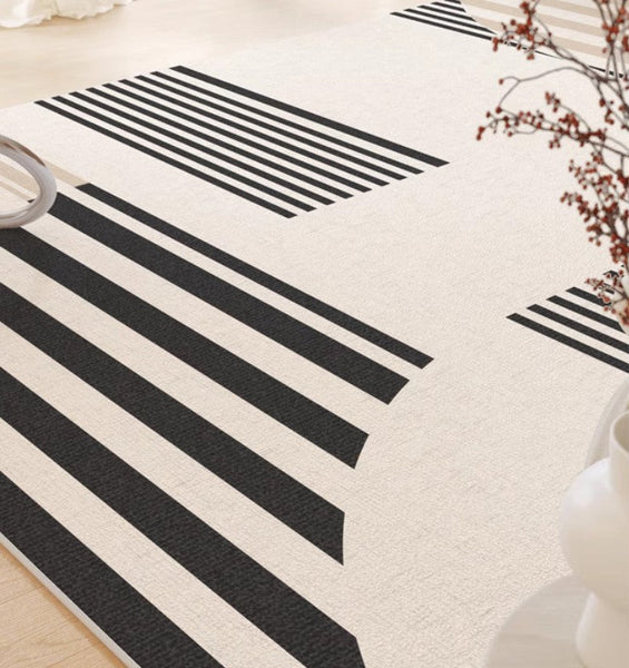 Contemporary Modern Rugs, Modern Rugs for Living Room, Black Stripe Abstract Contemporary Rugs Next to Bed, Modern Rugs for Dining Room-Grace Painting Crafts