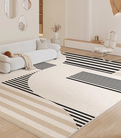 Modern Rugs for Dining Room, Contemporary Modern Rugs, Modern Rugs for Living Room, Black Stripe Abstract Contemporary Rugs Next to Bed-Grace Painting Crafts