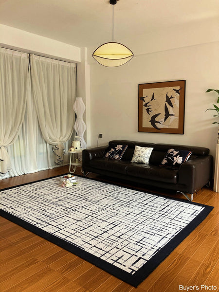 Modern Rugs for Living Room, Black Contemporary Modern Rugs, Modern Rugs for Dining Room, Abstract Contemporary Rugs Next to Bed-Grace Painting Crafts