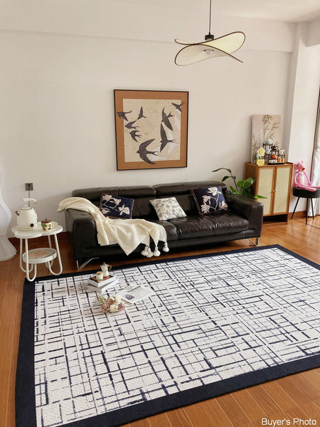 Modern Rugs for Living Room, Black Contemporary Modern Rugs, Modern Rugs for Dining Room, Abstract Contemporary Rugs Next to Bed-Grace Painting Crafts