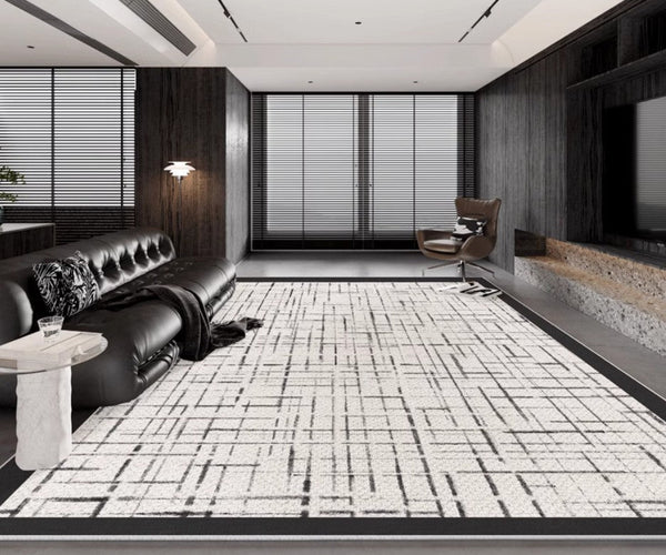 Modern Rugs for Living Room, Black Contemporary Modern Rugs, Modern Rugs for Dining Room, Abstract Contemporary Rugs Next to Bed-Grace Painting Crafts