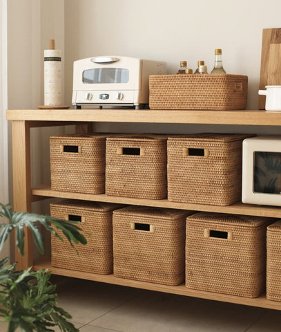 Wicker Storage Baskets for Bathroom, Rattan Rectangular Storage Basket with Lid, Extra Large Storage Baskets for Clothes, Storage Baskets for Bedroom-Grace Painting Crafts