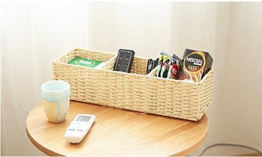 Woven Straw Storage basket with 3 Compartments, Wicker Storage Basket, Rectangle Storage Basket for Living Room-Grace Painting Crafts