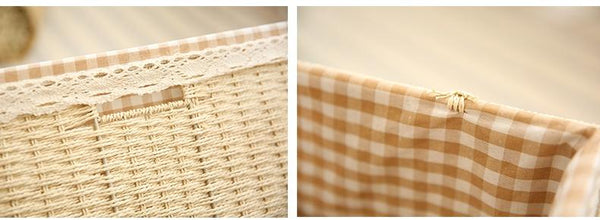 Large Deep Brown / Cream Color Woven Straw basket with Cover, Storage Basket for Toys, Rectangle Storage Basket, Storage Basket for Clothes-Grace Painting Crafts