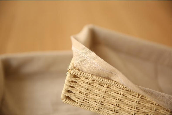 Woven Straw Storage Basket with Linen Lining, Storage Basket for Food, Rectangle Storage Basket for Kitchen-Grace Painting Crafts