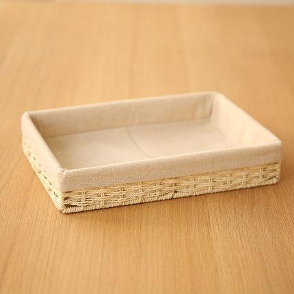 Woven Straw Storage Basket with Linen Lining, Storage Basket for Food, Rectangle Storage Basket for Kitchen-Grace Painting Crafts