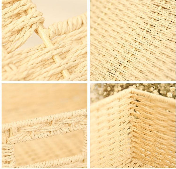 Woven Straw basket, Storage Basket, Rectangle Basket, Picnic Basket-Grace Painting Crafts