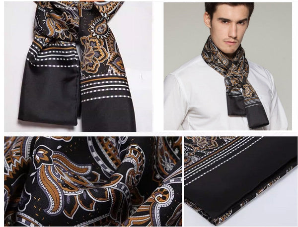 Long Men Silk Scarf, High Quality Silk Necktie, Business Silk Scarf Men, Silk Scarf For Suit, British Style Long Scarf, Luxury Silk Neck Scarf, Mens Spring Autumn Scarf, Formal Wear Silk Scarf-Grace Painting Crafts