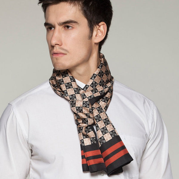 Business Silk Scarf Men, Long Silk Scarf for Men, Silk Scarf For Suit, High Quality Silk Necktie, British Style Long Scarf, Luxury Silk Neck Scarf, Mens Spring Autumn Scarf, Formal Wear Silk Scarf-Grace Painting Crafts