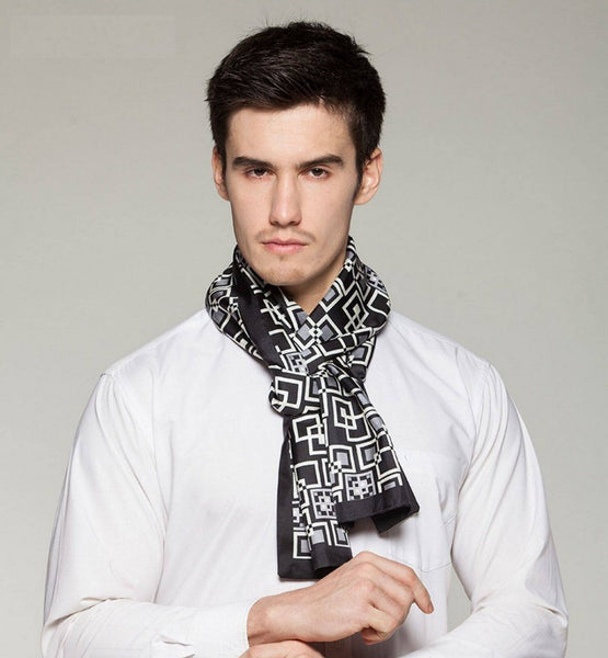 Silk Scarf For Suit, High Quality Silk Necktie, British Style Long Scarf, Business Silk Scarf Men, Long Silk Scarf for Men, Luxury Silk Neck Scarf, Mens Spring Autumn Scarf, Formal Wear Silk Scarf-Grace Painting Crafts