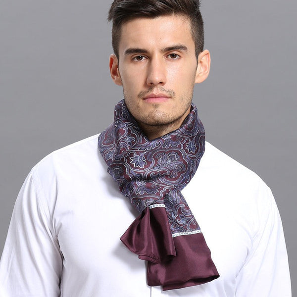 Lightweight Silk Scarf Men, Silk Neckerchief For Business, Formal Wear Silk Scarf, Silk Ascot For Men, Mens Dress Silk Scarf, Elegant Silk Scarf Mens, Skinny Silk Scarf Men-Grace Painting Crafts