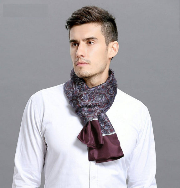Lightweight Silk Scarf Men, Silk Neckerchief For Business, Formal Wear Silk Scarf, Silk Ascot For Men, Mens Dress Silk Scarf, Elegant Silk Scarf Mens, Skinny Silk Scarf Men-Grace Painting Crafts