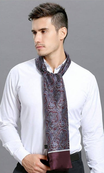 Lightweight Silk Scarf Men, Silk Neckerchief For Business, Formal Wear Silk Scarf, Silk Ascot For Men, Mens Dress Silk Scarf, Elegant Silk Scarf Mens, Skinny Silk Scarf Men-Grace Painting Crafts