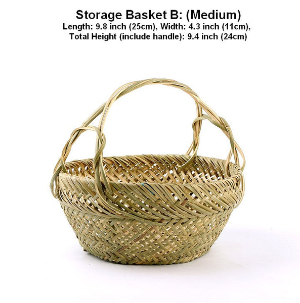 Natural Hand-woven Bamboo Basket, Large Picnic Food Basket with Handle, Lovely Bamboo Baskets for Vegetable, Natural Fruit Basket Kitchen Storage Baskets-Grace Painting Crafts