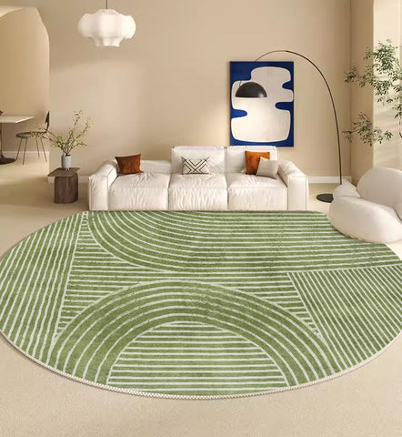 Circular Modern Rugs for Bedroom, Modern Round Rugs for Dining Room, Green Round Rugs under Coffee Table, Contemporary Modern Rug Ideas for Living Room-Grace Painting Crafts