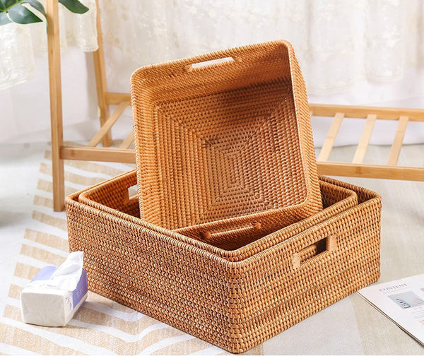 Extra Large Storage Baskets for Living Room, Storage Baskets for Clothes, Rectangular Storage Basket for Shelves, Woven Rattan Storage Basket for Kitchen-Grace Painting Crafts