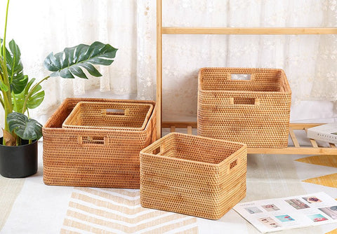 Woven Rattan Storage Baskets for Kitchen, Rectangular Storage Basket, Wicker Storage Basket for Clothes, Storage Baskets for Bathroom, Kitchen Storage Basket-Grace Painting Crafts