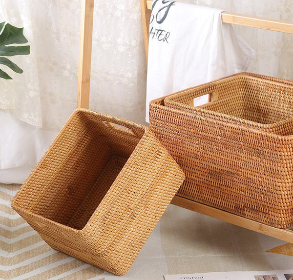 Woven Rattan Storage Baskets for Kitchen, Rectangular Storage Basket, Wicker Storage Basket for Clothes, Storage Baskets for Bathroom, Kitchen Storage Basket-Grace Painting Crafts