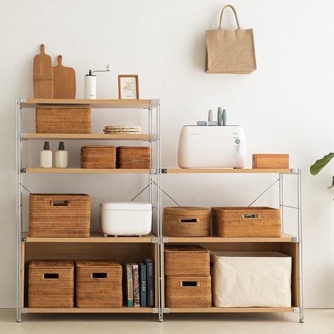 Wicker Rattan Storage Basket for Shelves, Storage Baskets for Bedroom, Rectangular Storage Basket with Lid, Pantry Storage Baskets-Grace Painting Crafts