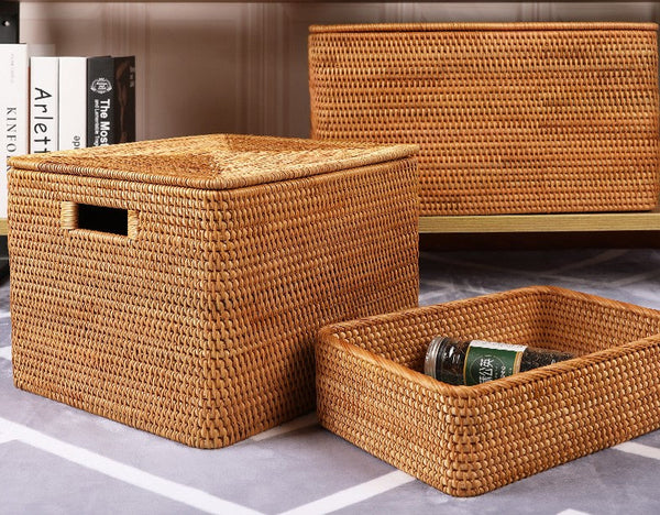 Oversized Rattan Storage Basket, Extra Large Rectangular Storage Basket for Clothes, Storage Baskets for Bathroom, Bedroom Storage Baskets-Grace Painting Crafts