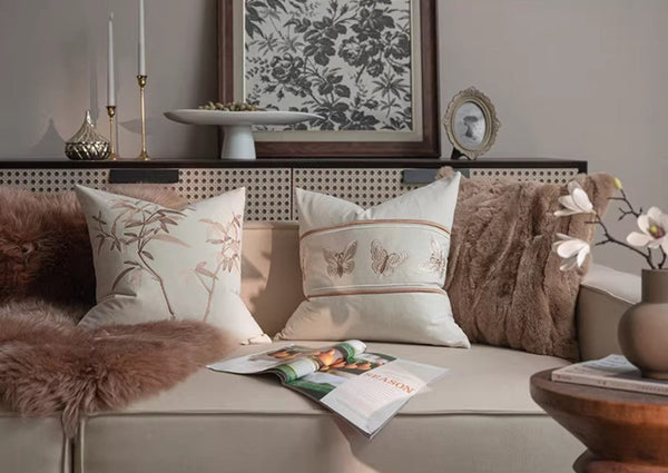 Modern Decorative Pillows for Bedroom, Decorative Pillow Arrangement Ideas for Couch, Embroidered Butterfly Pillow Covers, Large Decorative Throw Pillows for Living Room-Grace Painting Crafts