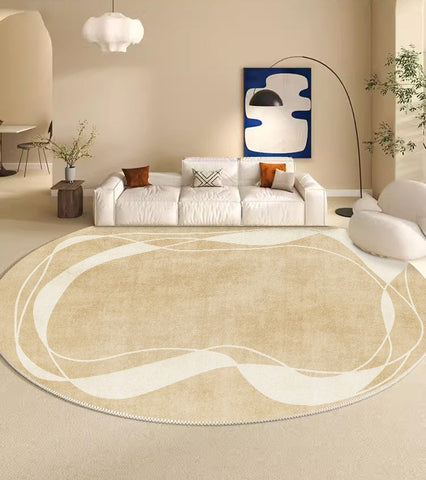 Thick Round Rugs under Coffee Table, Contemporary Modern Rug Ideas for Living Room, Modern Round Rugs for Dining Room, Circular Modern Rugs for Bedroom-Grace Painting Crafts