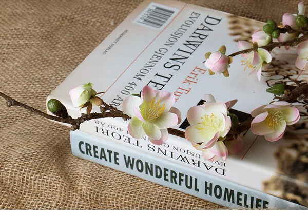 White and Pink Plum Artificial Flowers, Artificial Botany Plants, Silk Flower Arrangement, Plum Flower, Simple Flower Arrangement for Home Decoration-Grace Painting Crafts