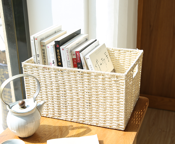 Large Woven Straw Storage Basket, Storage Basket for Bedroom, Rectangle Storage Basket, Picnic Storage Basket, Storage Basket for Toys-Grace Painting Crafts