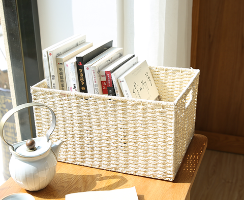 Large Woven Straw Storage Basket, Storage Basket for Bedroom, Rectangle Storage Basket, Picnic Storage Basket, Storage Basket for Toys-Grace Painting Crafts