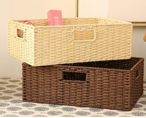 Woven Straw basket, Storage Basket, Rectangle Basket, Picnic Basket-Grace Painting Crafts