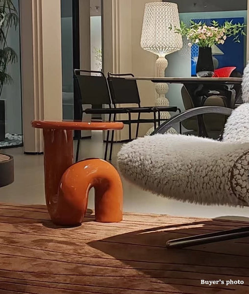 Contemporary Round Side Table, Minimalist Modern Occasional Table, Unique Small End Table, Portable Casual Side Table, Low Profile Sofa Table, Creative Coffee Table, Lightweight Indoor Outdoor Table, Contemporary Side Table-Grace Painting Crafts