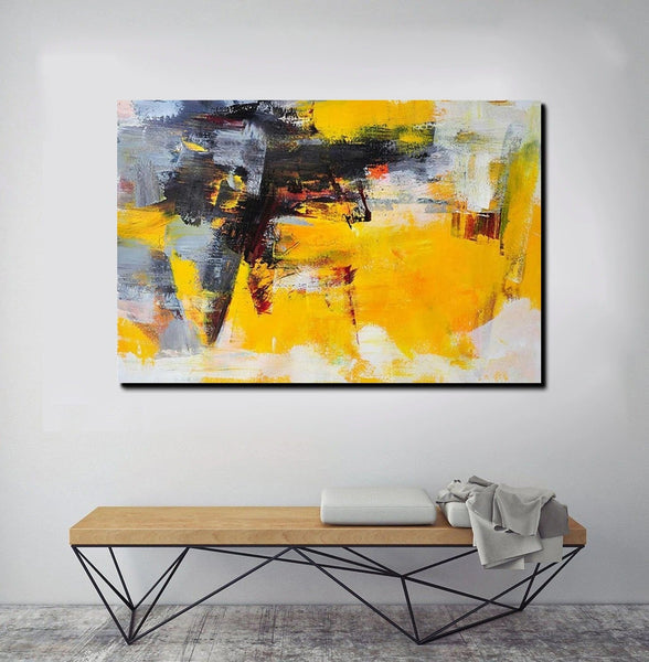 Living Room Modern Paintings, Yellow Acrylic Abstract Paintings, Large Painting Behind Sofa, Buy Abstract Painting Online, Simple Modern Art-Grace Painting Crafts