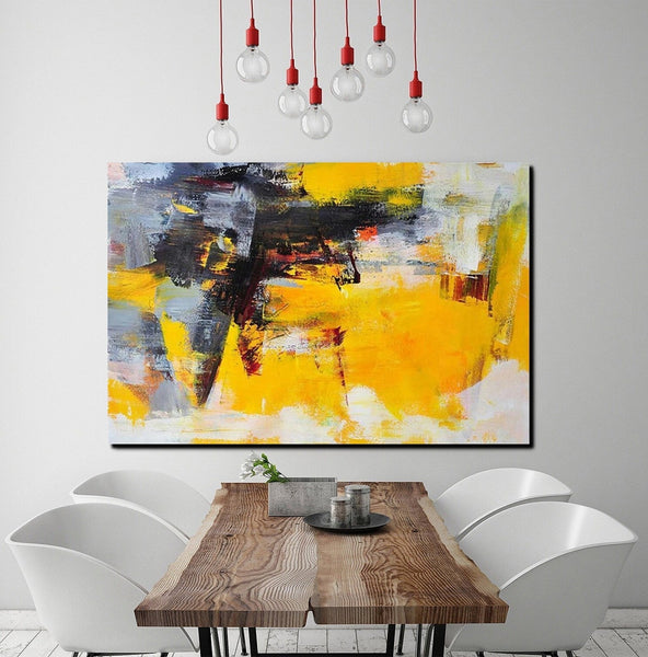 Living Room Modern Paintings, Yellow Acrylic Abstract Paintings, Large Painting Behind Sofa, Buy Abstract Painting Online, Simple Modern Art-Grace Painting Crafts