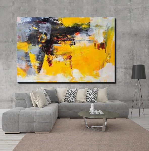 Living Room Modern Paintings, Yellow Acrylic Abstract Paintings, Large Painting Behind Sofa, Buy Abstract Painting Online, Simple Modern Art-Grace Painting Crafts
