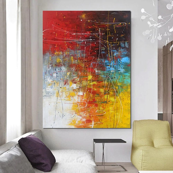 Contemporary Canvas Artwork, Large Modern Acrylic Painting, Red Abstract Wall Art Paintings, Modern Art for Dining Room, Hand Painted Wall Art Painting-Grace Painting Crafts