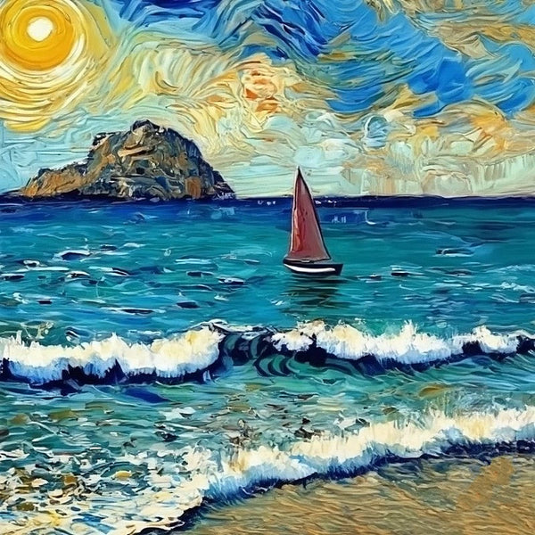 Seashore Beach Painting, Easy Seascape Painting Ideas, Simple Small Canvas Paintings, Palette Knife Paintings, Sail Boat at Sea, Original Small Landscape Paintings, Heavy Texture Canvas Art-Grace Painting Crafts