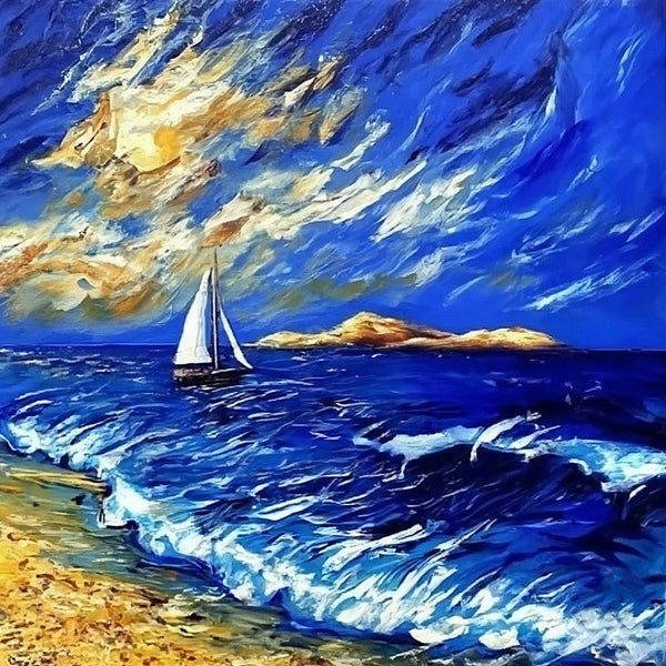 Palette Knife Paintings, Sail Boat at Sea, Wave Painting, Original Small Landscape Paintings, Hand Painted Canvas Paintings, Easy Seascape Painting Ideas, Heavy Texture Canvas Art-Grace Painting Crafts