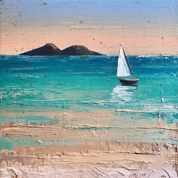 Simple Modern Art, Easy Seascape Painting Ideas, Simple Small Canvas Paintings, Sail Boat at Sea Painting, Original Small Landscape Paintings, Heavy Texture Canvas Art-Grace Painting Crafts