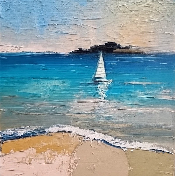 Simple Small Canvas Paintings, Sail Boat at Sea Painting, Hand Painted Canvas Art, Easy Seascape Painting Ideas, Small Landscape Painting-Grace Painting Crafts