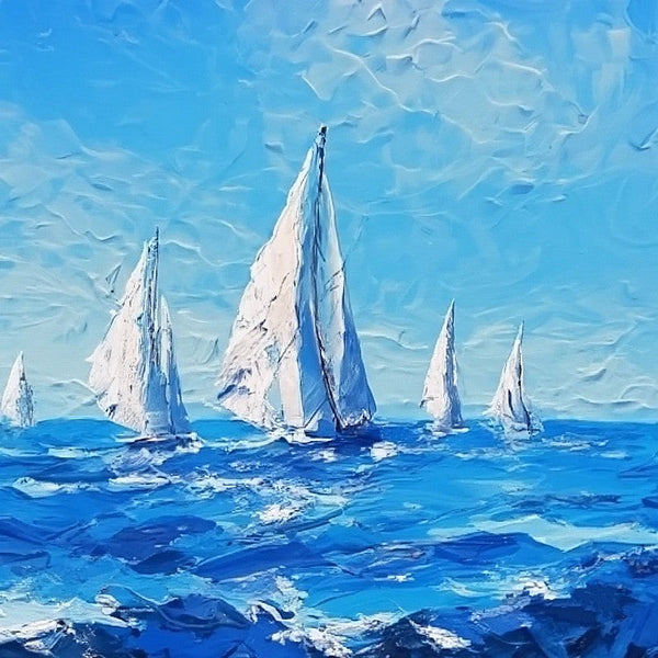 Hand Painted Canvas Paintings, Easy Seascape Painting Ideas, Palette Knife Paintings, Sail Boat at Sea, Wave Painting, Original Small Landscape Paintings, Heavy Texture Canvas Art-Grace Painting Crafts