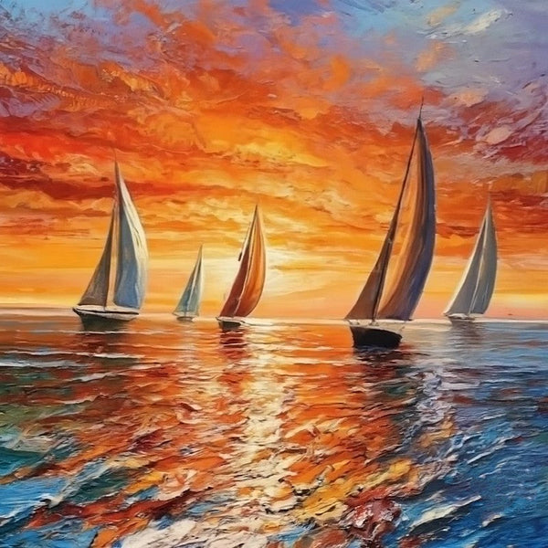 Small Hand Painted Art, Hawaii Sail Boat Sunset Painting, Heavy Texture Canvas Artwork, Easy Landscape Painting Ideas, Simple Small Canvas Paintings-Grace Painting Crafts
