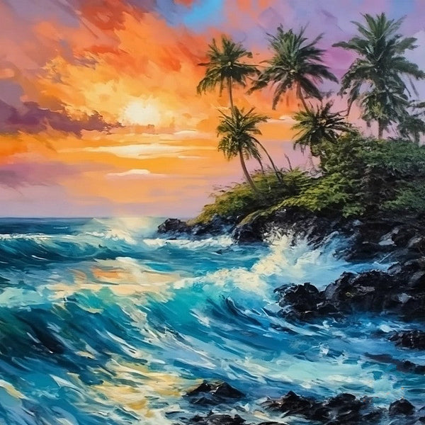 Florida Seashore Beach Sunrise Painting, Heavy Texture Canvas Art, Original Small Landscape Paintings, Small Palette Knife Oil Paintings, Easy Landscape Painting Ideas, Simple Small Canvas Paintings-Grace Painting Crafts