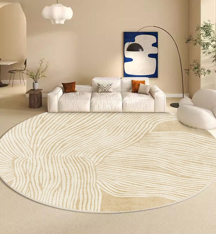 Modern Round Rugs for Dining Room, Circular Modern Rugs for Bedroom, Thick Round Rugs under Coffee Table, Contemporary Modern Rug Ideas for Living Room-Grace Painting Crafts
