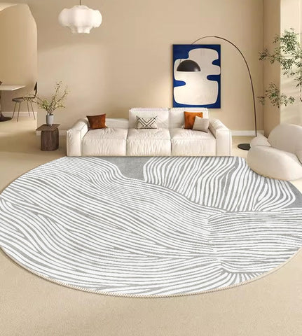 Modern Round Rugs for Dining Room, Gray Round Rugs under Coffee Table, Circular Modern Rugs for Bedroom, Contemporary Modern Rug Ideas for Living Room-Grace Painting Crafts